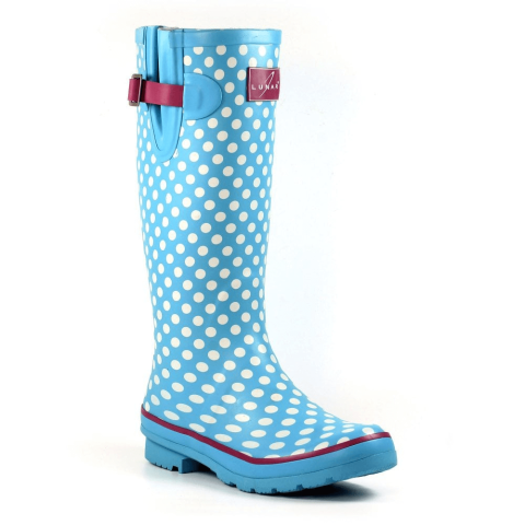 Lunar Polka dot Tall Blue Wellington Boots