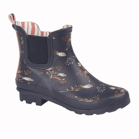 Stormwells Short Navy Floral Wellington Boots