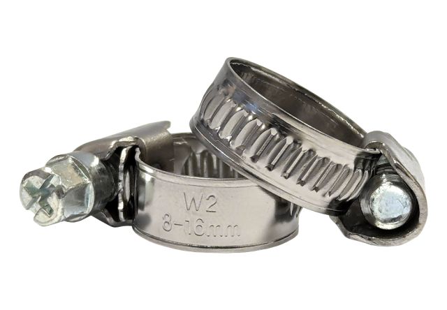 W4 Stainless Steel Gas Hose Clips - OOO 8 to 16mm (Pack of 2)