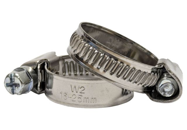 W4 Stainless Steel Gas Hose Clips - OX 16 to 25mm (Pack of 2)
